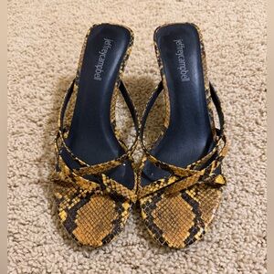 Jeffrey Campbell Snake Print Sandals - Black and Yellow